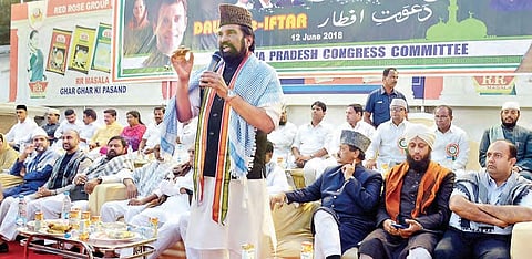 TPCC chief Uttam Kumar Reddy speaks at the Telangana Congress Iftar party held in Hyderabad on Tuesday | Express