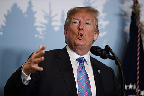 US President Donald Trump speaks during a news conference at the G-7 summit. | AP