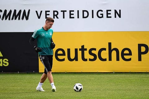 German national football team goalkeeper Bernd Leno arrives for a training session at the Rungghof training center on May 29, 2018 in Girlan, near Bolzano, northern Italy, ahead of the FIFA World Cup 201German national football team goalkeeper Bernd Leno