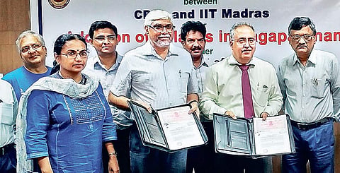 Ravindra Gettu, dean (ICSR), IIT Madras (Second from left) and Rajeev Ailawadi, director (Finance), CPCL, (third from left) signed the MoU recently