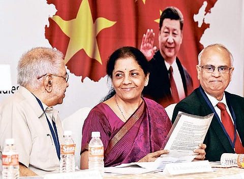 Defence Minister Nirmala Sitharaman at the international seminar to mark the 10th anniversary of the China think-tank in the city on Friday | ASHWIN PRASATH