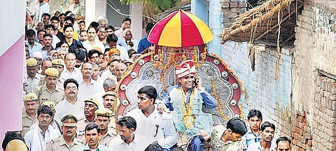 The baraat procession of Sanjay Jatav in Nizampur on Sunday | Parveen Negi