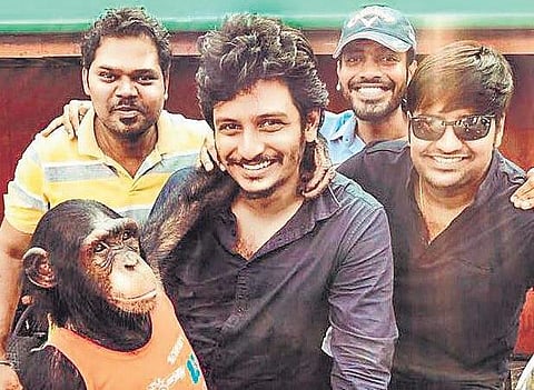 Sathish and Jiiva from the sets of Gorilla.