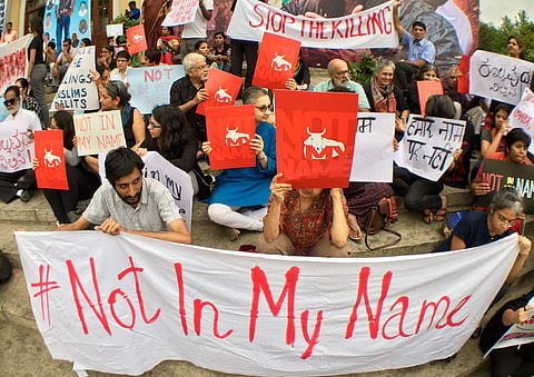 People paticipate in a silent protest against the ongoing lynching incidents in Bengaluru. The protest is a part of #NotInMyName campaign going on in different parts of the country. (Photo | Pushkar V)