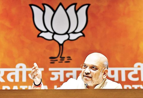 BJP President Amit Shah addresses a Press conference in New Delhi. (File | Parveen Negi/EPS)