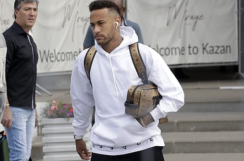 Brazil's Neymar leaves the hotel to board a bus in his way to the airport Airport in Kazan. | AP