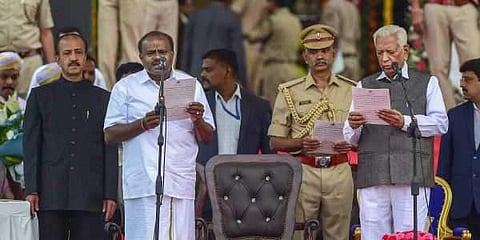 H D Kumaraswamy swearing-in as the Chief Minister of Karnataka (Photo | PTI)