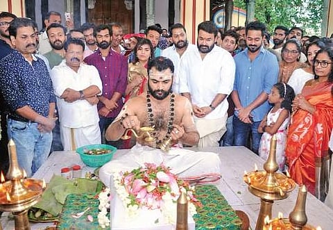 From left: Tomichan Mulakupadam, Pranav Mohanlal, Suchitra Mohanlal, Arun Gopy, Mohanlal, and Asif Ali A Sanesh