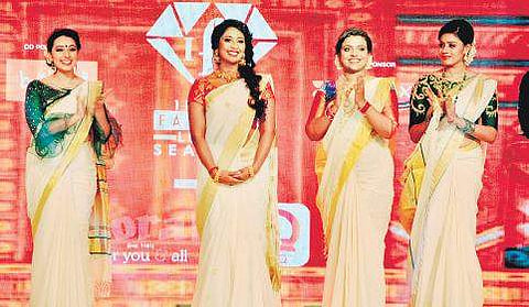 Actress Navya Nair walks the ramp at the Indian Fashion League Season 3 in Kochi