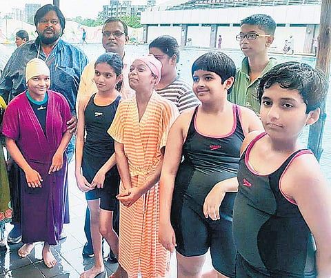 Sia Patil, Sayali Pohore, Siddhi Bhandarkar, Gauri Garje and others at the 12th Maharashtra Paralympics Swimming Championship, all of whom were trained at the Bhonsala Military School | twitter