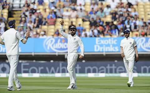 Kohli celebrated the dismissal with a 'mic-drop' send-off, something Root had done after guiding England to a 2-1 ODI series win against India last month. (Photo | AP)