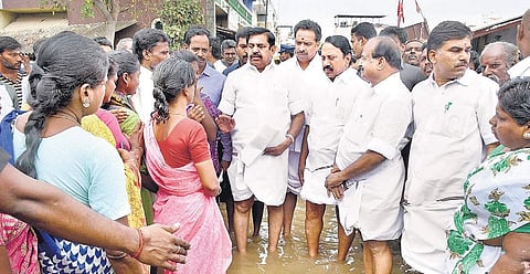 Chief Minister Edappadi K Palaniswami visiting flood affected areas in Pallipalayam on Sunday | Express