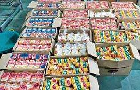 Trivandrum Flood Rescue Team packing food materials for relief camps