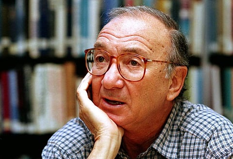 FILE- In this Sept. 22, 1994, file photo, american playwright Neil Simon answers questions during an interview in Seattle, Wash. Simon, a master of comedy whose laugh-filled hits such as 'The Odd Couple,' 'Barefoot in the Park' and his 'Brighton Beach' tr