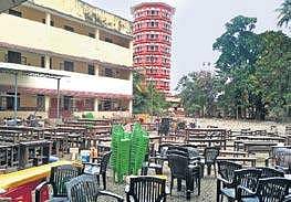 Furniture of Sree Kanchi Sankara Public School left outside to dry