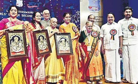 (From left)Actor Lakshmi, singer Vani Jayaram, and cancer specialist V Shanta were felicitated P Jawahar