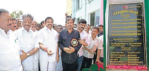 Chief Minister Edappadi K Palaniswami launching the MGR centenary film studio at Payyanur near Chennai on Sunday
