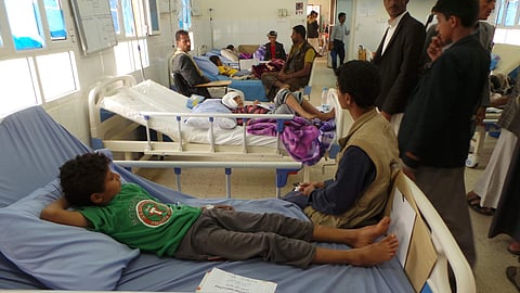 Children who survived an airstrike, at a hospital in Saada, Yemen. (Photo | AP)