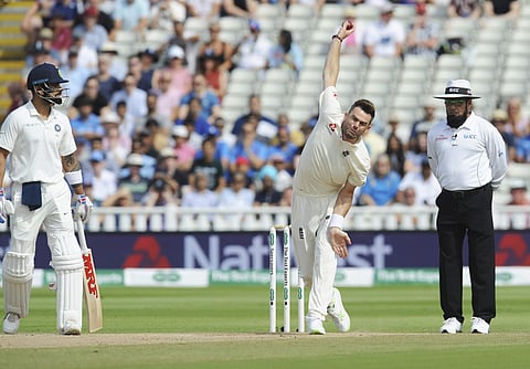 Indian cricket captain Virat Kohli watches England's James Anderson bowl during the fourth day of the first test cricket match between England and India at Edgbaston in Birmingham, England, Saturday, Aug. 4, 2018. (Photo | AP)