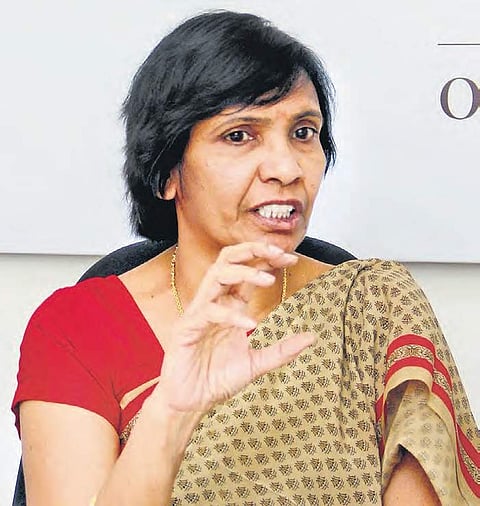 Dr R Hemalatha, Director of the National Institute of Nutrition interacting with the editorial team of The New Indian Express in Hyderabad on Friday | S Senbagapandiyan