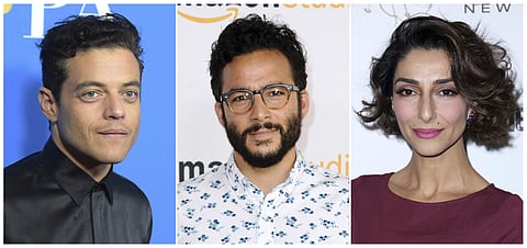 This combination photo shows, from left, Egyptian-American actor Rami Malek, who stars on “Mr. Robot,” Turkish-American actor Ennis Esmer, who stars in 'Red Oaks,' and Iranian-American actress Necar Zadegan, who stars in “Girlfriend’s Guide to Divorce.' |