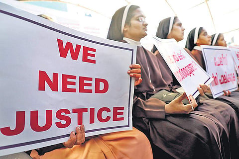 Nuns protesting against the delay in the arrest of Jalandhar Bishop Franco Mulakkal in Kochi. (File| EPS / Melton Antony)