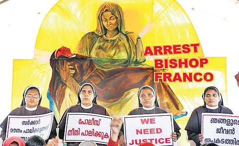 Nuns staging protest against the delay in arresting Bishop Franco Mulakkal at High Court Junction in Kochi on Thursday | Melton Antony