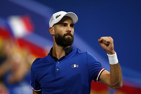 France's Benoit Paire reacts as he plays Spain's Pablo Carreno Busta during the Davis Cup semifinals. | AP