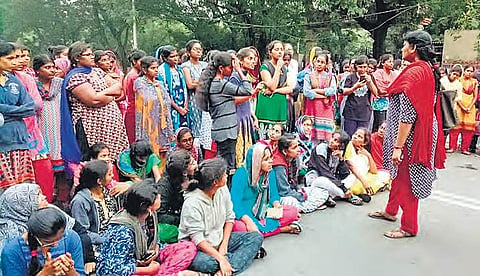 Representational image: Female students of Osmania University staging a protest in Hyderabad