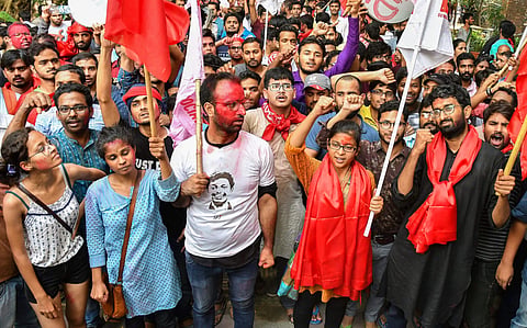 The grouping's presidential candidate N Sai Balaji won after bagging 2,161 votes. Sarika Choudhary bagged 2,692 votes and was elected the vice president. (Photo | PTI)