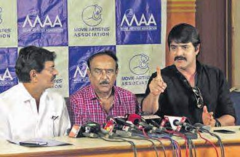 (Left to right) Sivaji Raja, Paruchuri Venkateswara Rao and Srikanth at a press meet in Hyderabad | Sathya Keerthi