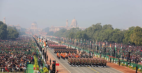 Indian Paramilitary soldiers march past Rajpath, the ceremonial boulevard, during Republic Day parade in New Delhi. (EPS | Shekhar Yadav)
