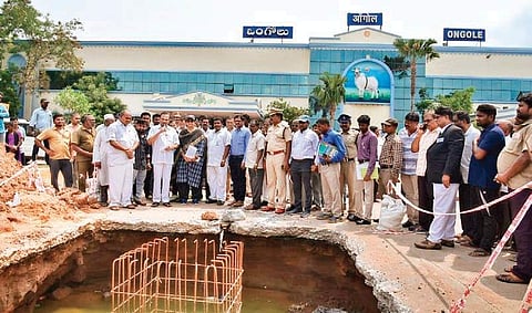 MP Magunta Srinivasulu Reddy inspecting development works at the railway station in Ongole on Thursday I Express
