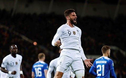 France's Olivier Giroud celebrates his goal against Iceland (Photo | AP)