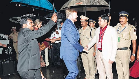 District Collector S Suhas giving a warm send-off to Dutch King Willem-Alexander and Queen Maxima who returned to the Netherlands after their two-day visit to Kerala | Express