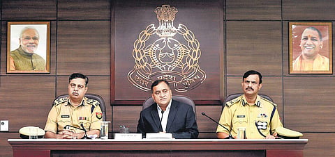Uttar Pradesh DGP O P Singh addresses media on the progress in probe into the murder of Kamlesh Tiwari in Lucknow. | ( Photo | PTI )