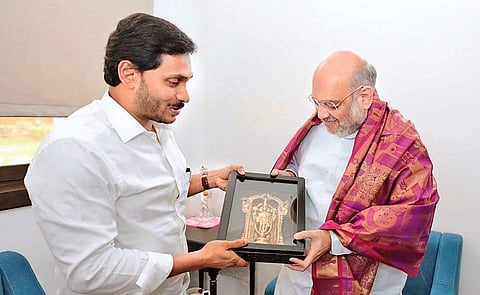 Chief Minister YS Jagan Mohan Reddy greets Union Home Minister Amit Shah in New Delhi on Tuesday| Express
