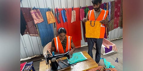 In an initiative to make the city plastic free, the Thiruvottriyur zone of the Chennai corporation has set up sewing machines to convert garments into bags. (Photo | EPS)