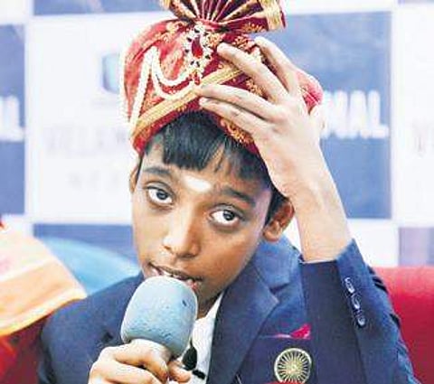 R Praggnanandhaa at Velammal Matriculation School, Mogappair, on Wednesday | dEBADATTA MALLICK