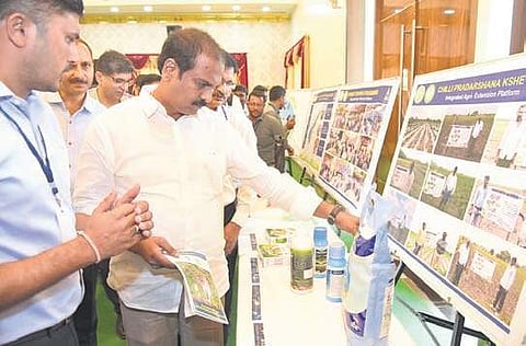 Agriculture Minister K Kanna Babu at the launch of Agri Extension Project in Guntur on Saturday (Photo | EPS)