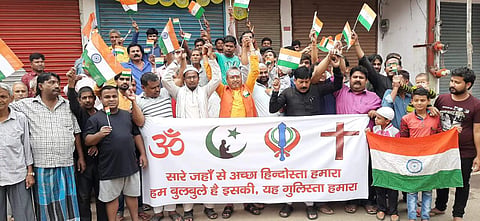 People of all religions took out an amity procession at Bihar's Muzaffarpur on Saturday after the SC judgemen. (Photo | EPS)
