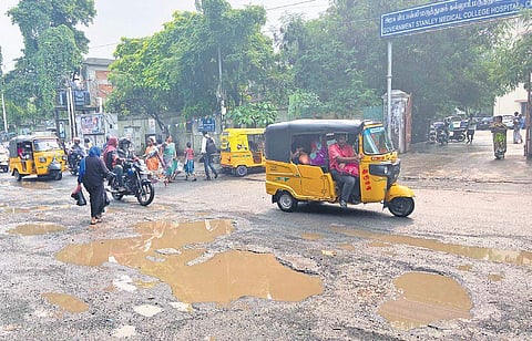 Potholes on the road outside the Stanley Hospital make it difficult for the patients and ambulance drivers to cater | Express