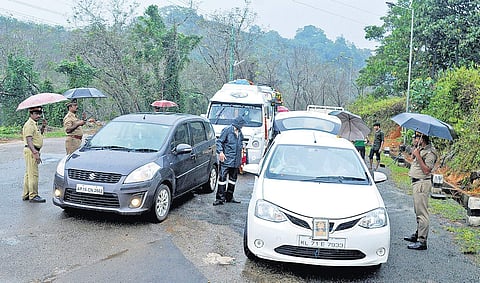 Police personnel checking the vehicles arriving at Nilakkal on Friday (File photo| A Sanesh)