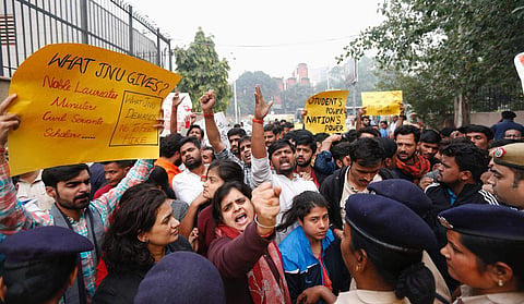 JNU students protests against fee hike outside UGC office in New Delhi. | (Photo | EPS/Arun Kumar)