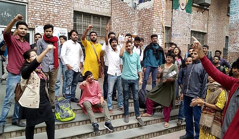 JNU students shouting slogans during a protest against the regressive draft of hostel rules at JNU in New Delhi. (Photo|Shekhar Yadav/ EPS)