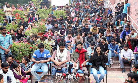 JNUSU president Aishe Ghosh addresses a press conference at JNU in New Delhi. (File Photo | EPS)