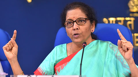 Finance minister Nirmala Sitharaman during a press meet in New Delhi. (Photo | PTI)
