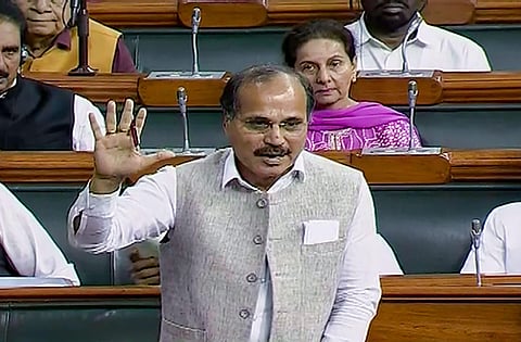 Congress leader Adhir Ranjan Chowdhury at Lok Sabha. (Photo| Screen grab)