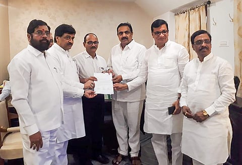 Congress-NCP-Shiv Sena leaders submit a letter of MLAs supporting their alliance to the officials at Raj Bhavan in Mumbai Monday Nov. 25 2019. (Photo | Twitter)