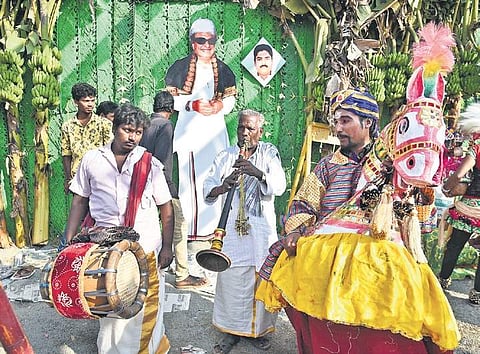 Artistes performing ahead of AIADMK’s general council meeting in Chennai on Sunday | P Jawahar